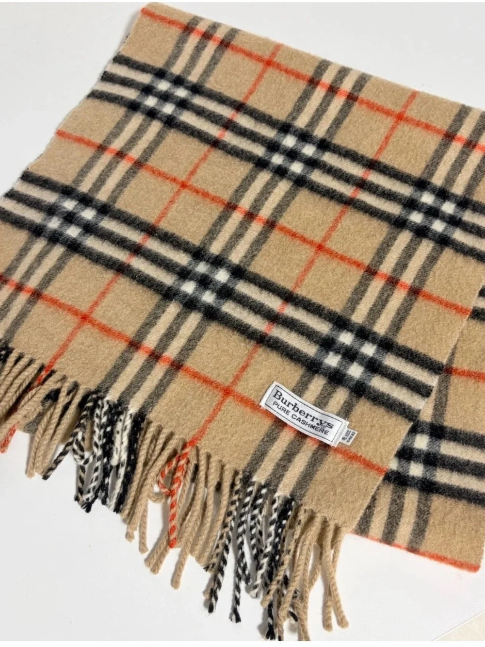 Burberry Beige Black Red Plaid Cashmere Scarf